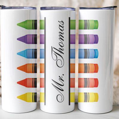 Personalized Name Teacher Tumbler, Custom Crayon Lid and Straw, Teacher Appreciation Gift, School Tumbler, Teacher Name Cup, Best Teacher