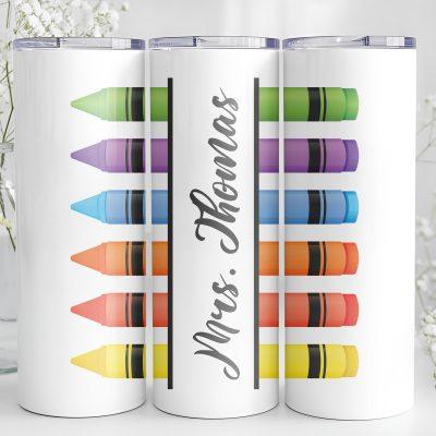 Personalized Name Teacher Tumbler, Custom Crayon Lid and Straw, Teacher Appreciation Gift, School Tumbler, Teacher Name Cup, Best Teacher
