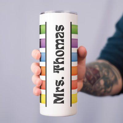 Personalized Name Teacher Tumbler, Custom Crayon Lid and Straw, Teacher Appreciation Gift, School Tumbler, Teacher Name Cup, Best Teacher