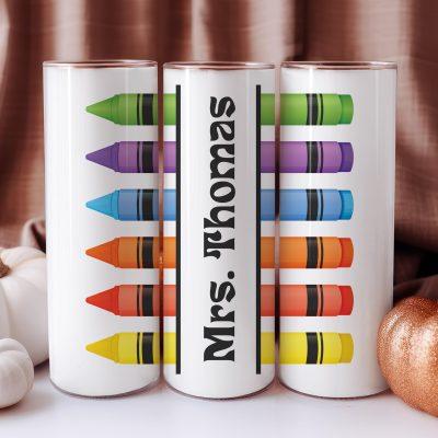 Personalized Name Teacher Tumbler, Custom Crayon Lid and Straw, Teacher Appreciation Gift, School Tumbler, Teacher Name Cup, Best Teacher