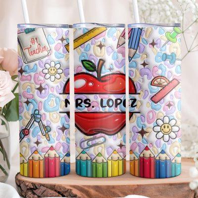 Custom Name Teacher Tumbler, Teacher Gift, Personalized Teacher Tumbler, Stainless School Tumbler Back to School Tumbler
