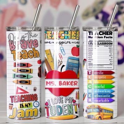 Personalized Teacher Name Tumbler with Straw, Custom Tumbler Gift For Teacher, Teacher Holiday Gift, Cute Fall Gift For Teacher