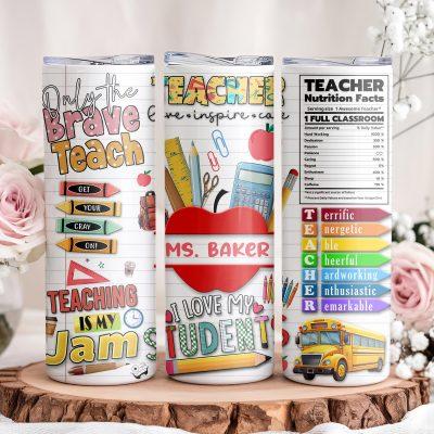Personalized Teacher Name Tumbler with Straw, Custom Tumbler Gift For Teacher, Teacher Holiday Gift, Cute Fall Gift For Teacher