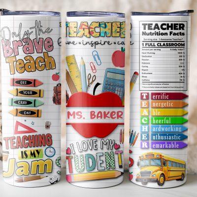 Personalized Teacher Name Tumbler with Straw, Custom Tumbler Gift For Teacher, Teacher Holiday Gift, Cute Fall Gift For Teacher