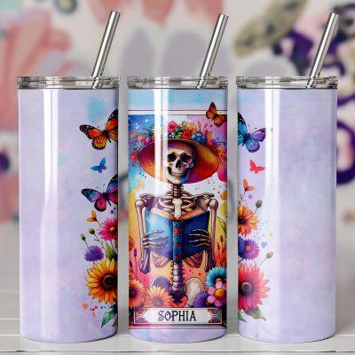 Personalized Book Lover Skeleton Tarot Card Tumbler, Custom Gift For Reader, Skull Reading Book Tumbler