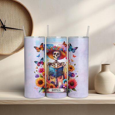 Personalized Book Lover Skeleton Tarot Card Tumbler, Custom Gift For Reader, Skull Reading Book Tumbler