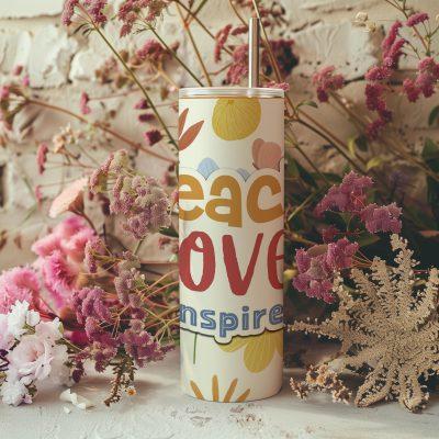 Custom Name Teacher Tumbler with Lid and Straw, Teach Love Teacher Appreciation Gift, Floral Stainless Steel Travel Tumbler, Skinny Tumbler