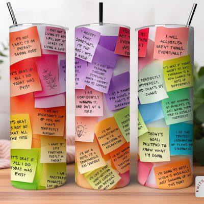 Sarcastic Positive Affirmation Tumbler with Straw, 20oz 30oz Skinny Tumbler,It is Ok Mental Health Tumbler,Colorful Inspirational Coffee Cup