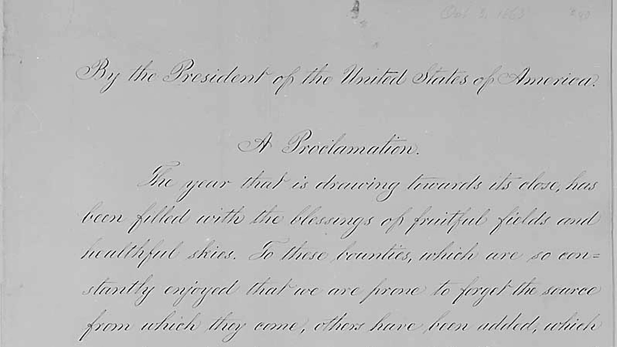 Opening page of the 1863 national thanks proclamation in federal records First page of the October 3 1863 presidential proclamation that set a national day of thanks on the last Thursday of November